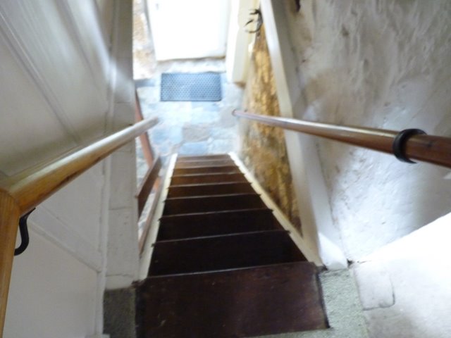 View down the stairs